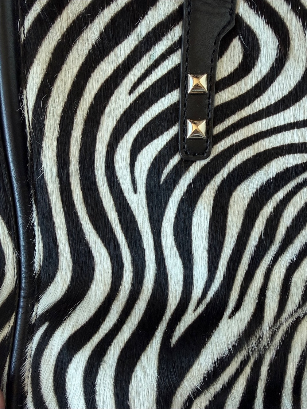 Rebecca Minkoff Black Leather & Zebra Faux Fur Satchel Tote - Picture 8 of 8